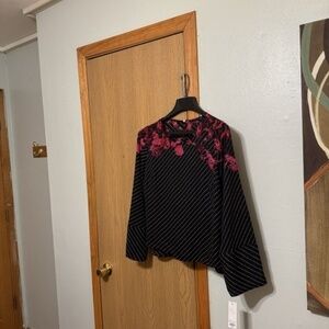 Apt. 9 NWT Medium Multi-Color w/Floral & Stripes Long Sleeve Semi-Sheer Blouse